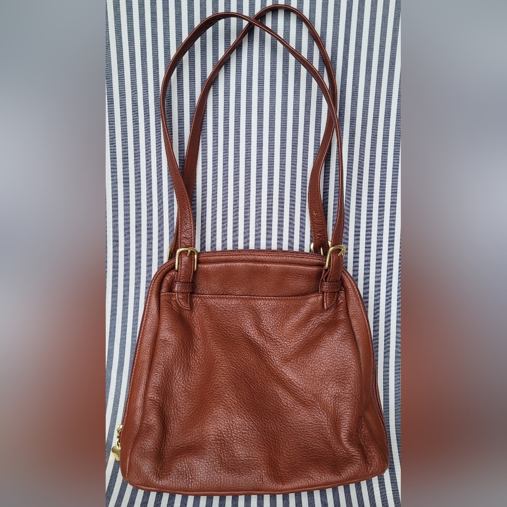 Libaire Vintage Double Strap Shoulder/Hobo Bag In Cognac Brown Pebbled Leather